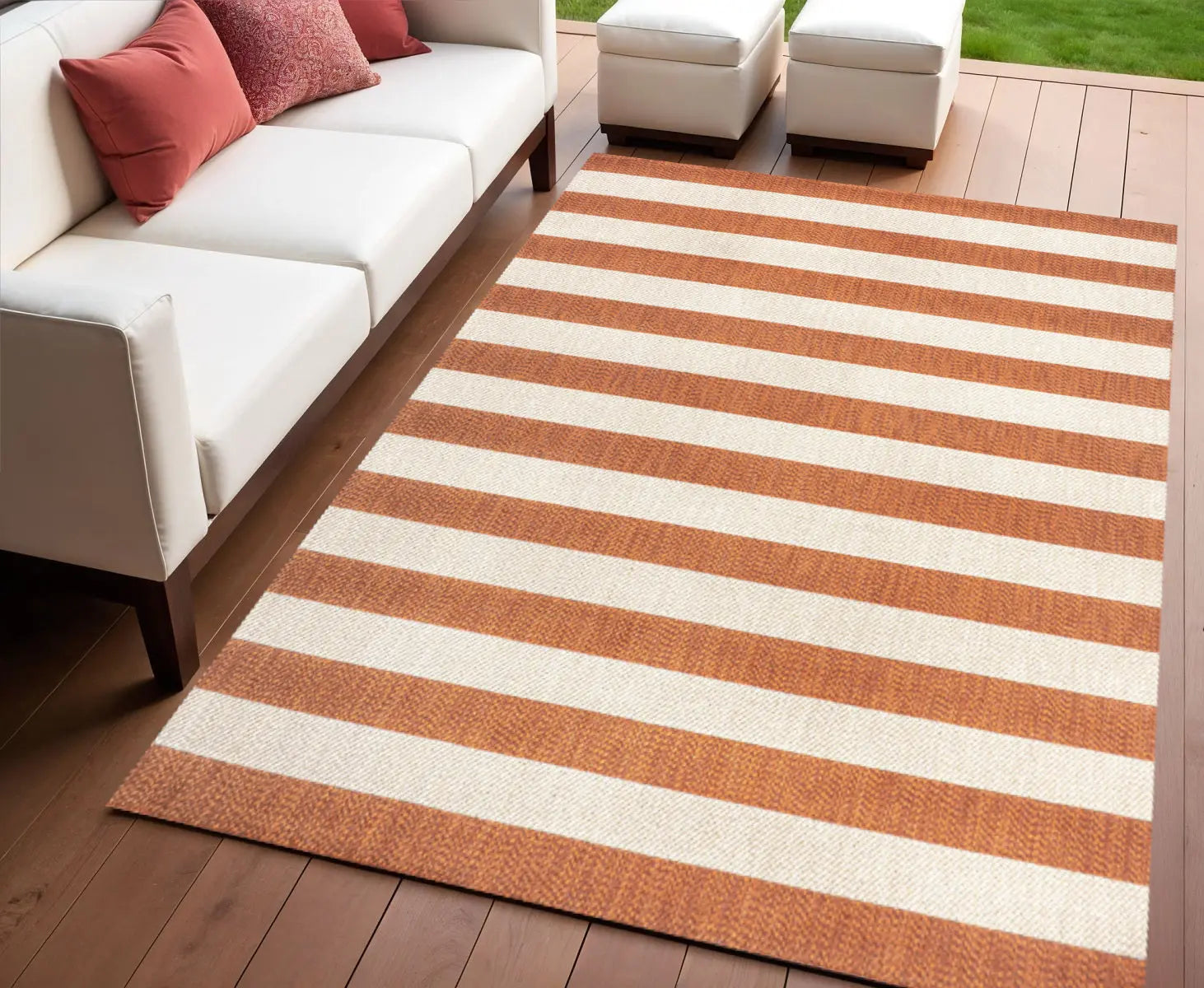 4' X 6' Orange And Beige Striped Indoor Outdoor Area Rug Homeroots Outdoor