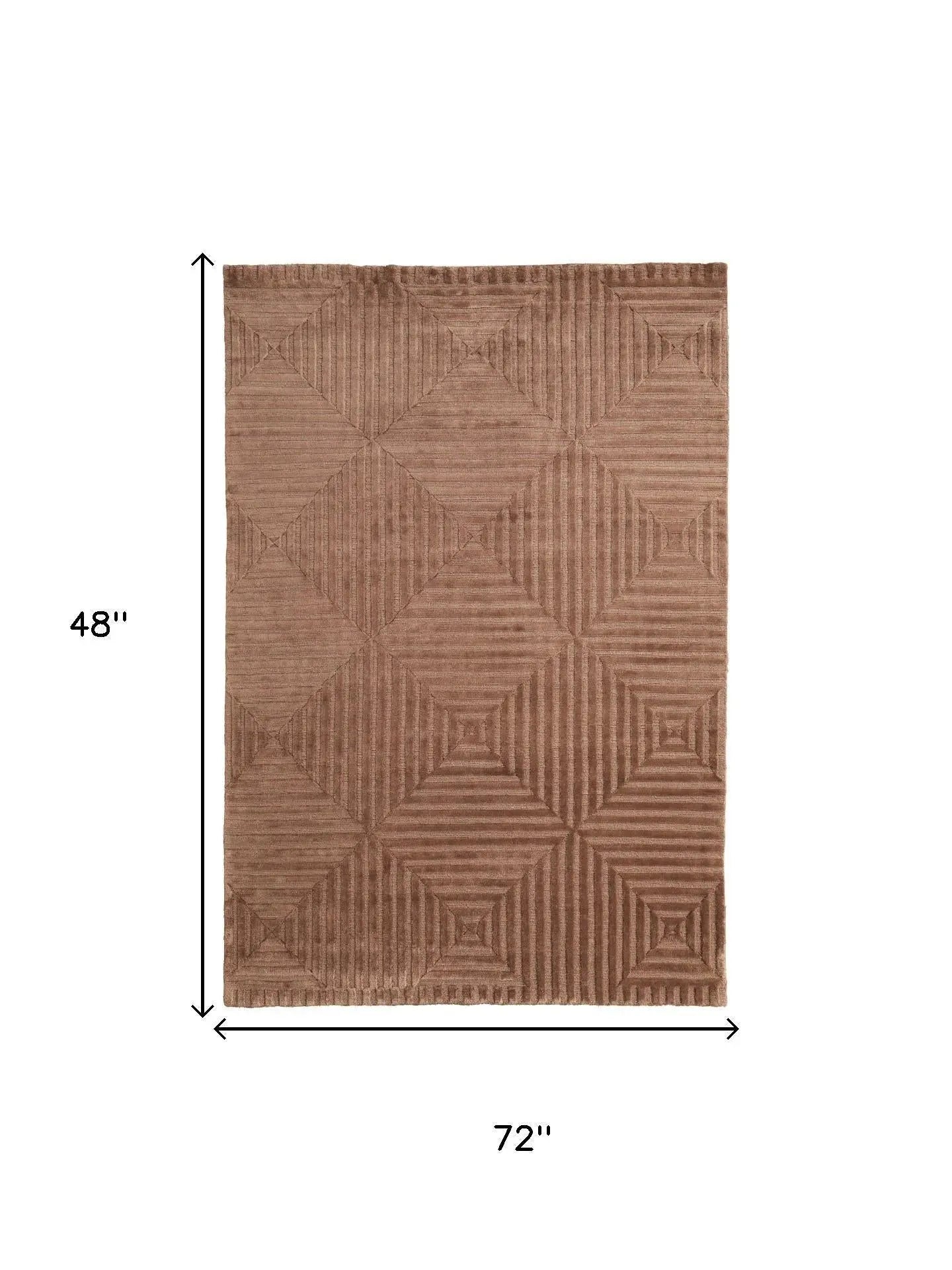4' X 6' Orange And Brown Wool Geometric Hand Knotted Area Rug Homeroots Home Decor