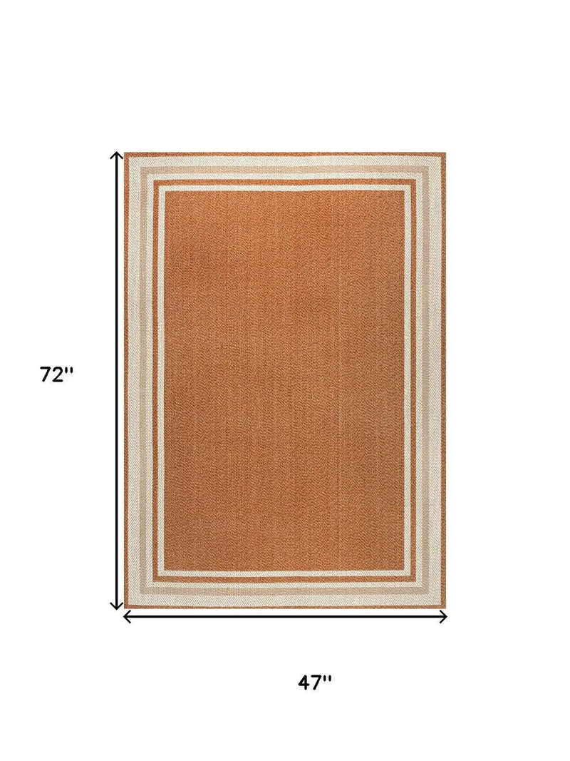 4' X 6' Orange And Cream Indoor Outdoor Area Rug Homeroots Outdoor