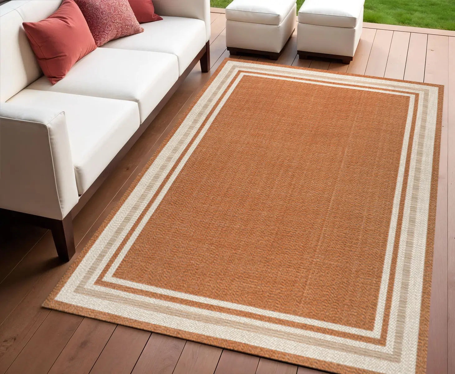 4' X 6' Orange And Cream Indoor Outdoor Area Rug Homeroots Outdoor