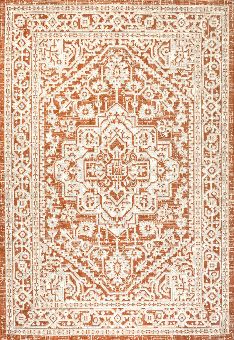 4' X 6' Orange And Cream Medallion Indoor Outdoor Area Rug Homeroots Outdoor