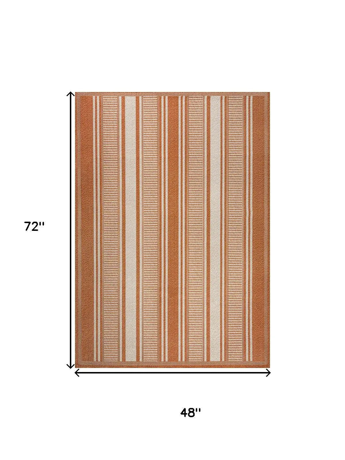 4' X 6' Orange And Cream Striped Indoor Outdoor Area Rug Homeroots Outdoor