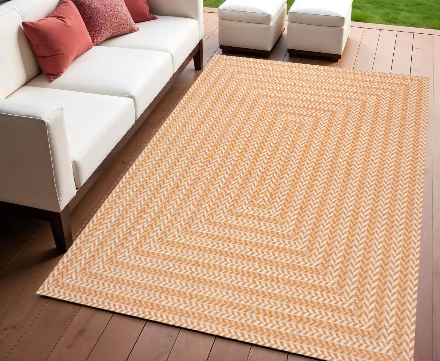 4' X 6' Orange And Cream Striped Indoor Outdoor Area Rug Homeroots Outdoor