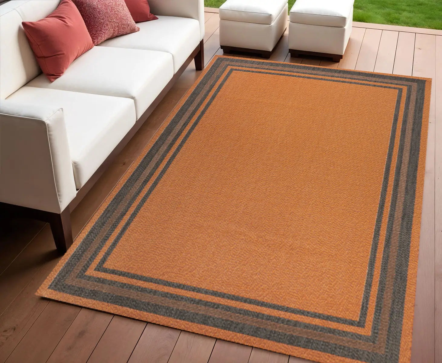 4' X 6' Orange And Dark Gray Striped Indoor Outdoor Area Rug Homeroots Outdoor