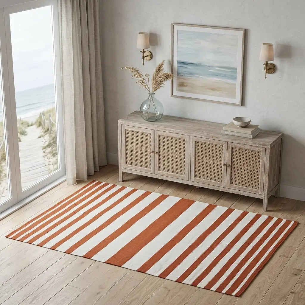 4' X 6' Orange And White Striped Hand Woven Area Rug Homeroots Home Decor