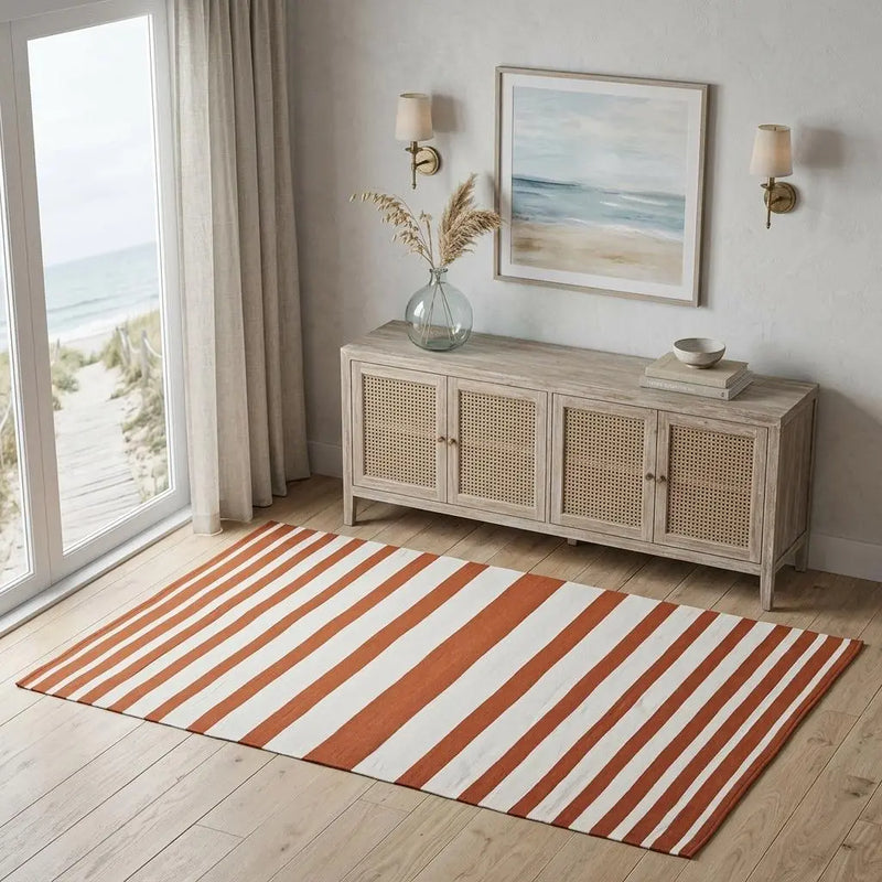 4' X 6' Orange And White Striped Hand Woven Area Rug Homeroots Home Decor