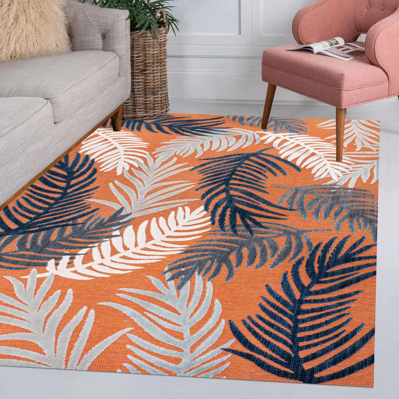 4' X 6' Orange Navy Blue And Ivory Floral Indoor Outdoor Area Rug - GreatEagleInc