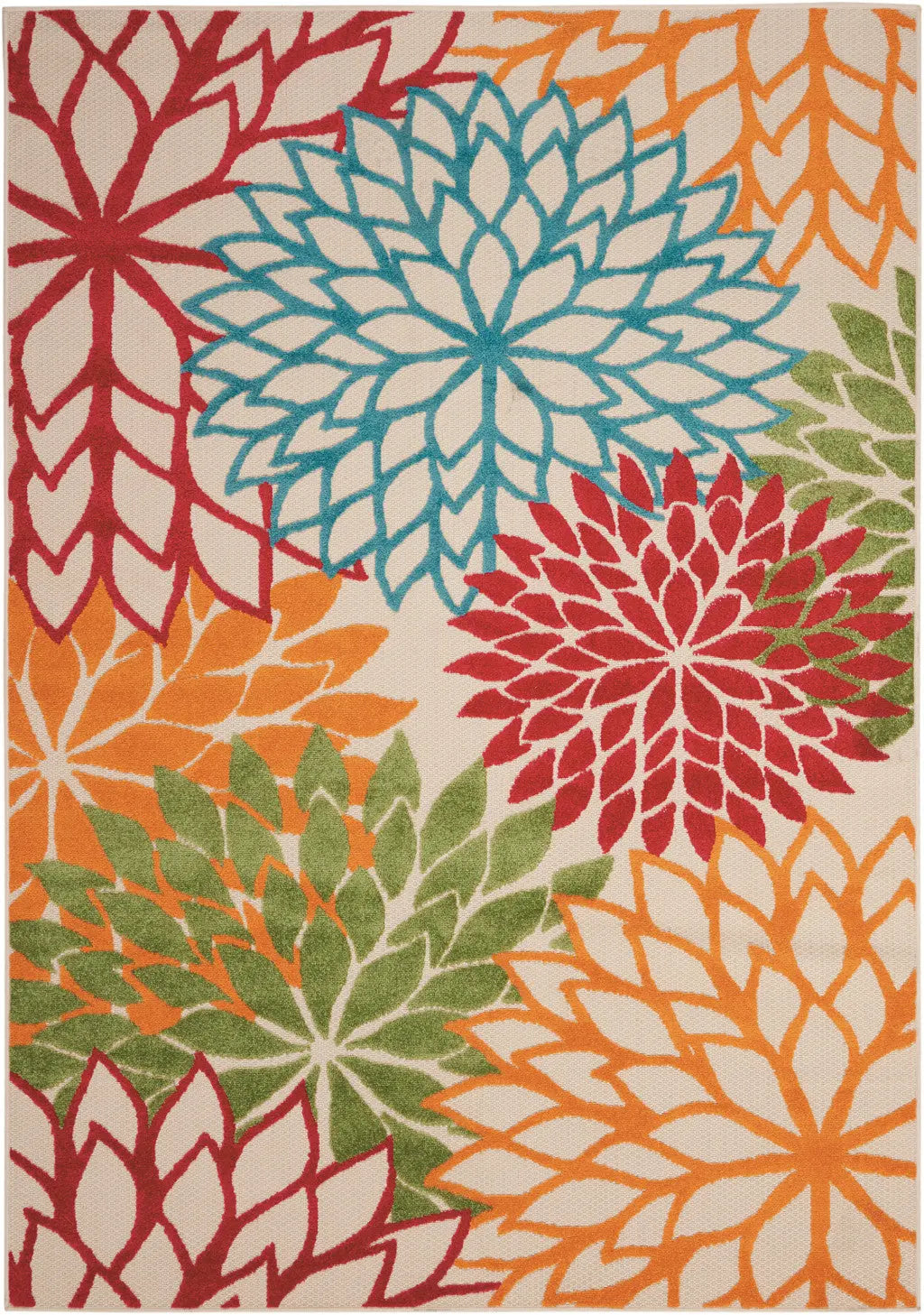 4' X 6' Orange Red Green And Blue Floral Indoor Outdoor Area Rug Homeroots Outdoor