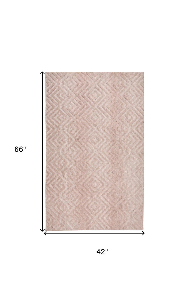 4' X 6' Pink And Ivory Geometric Stain Resistant Area Rug Homeroots Home Decor