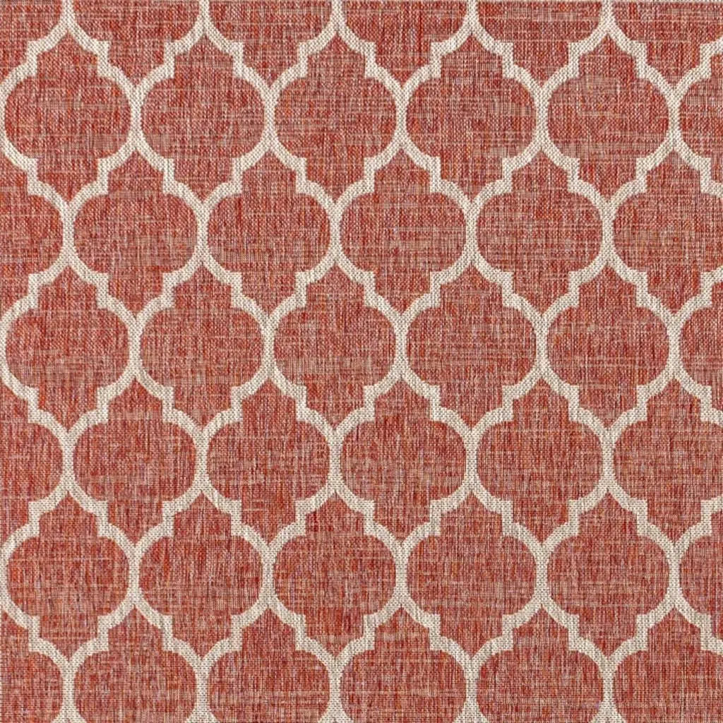 4' X 6' Red And Beige Geometric Indoor Outdoor Area Rug Homeroots Outdoor