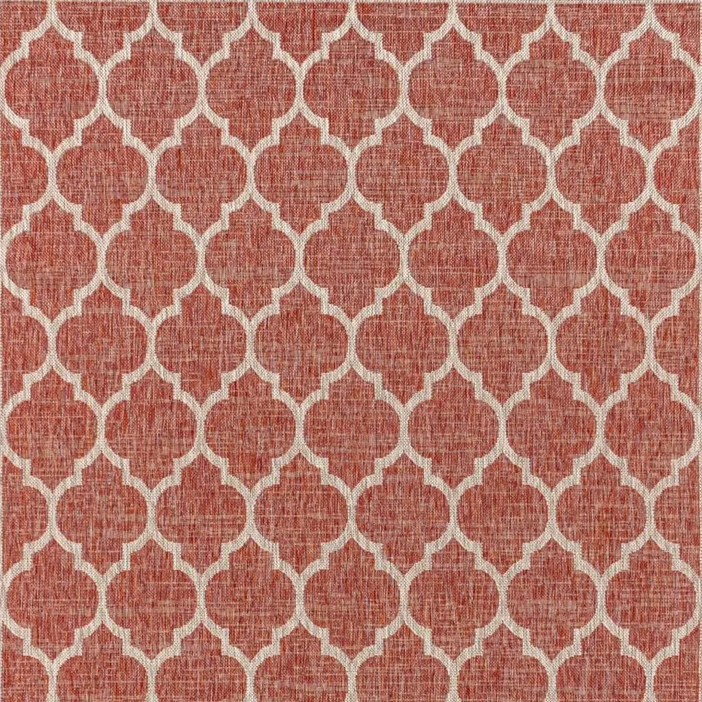 4' X 6' Red And Beige Geometric Indoor Outdoor Area Rug Homeroots Outdoor