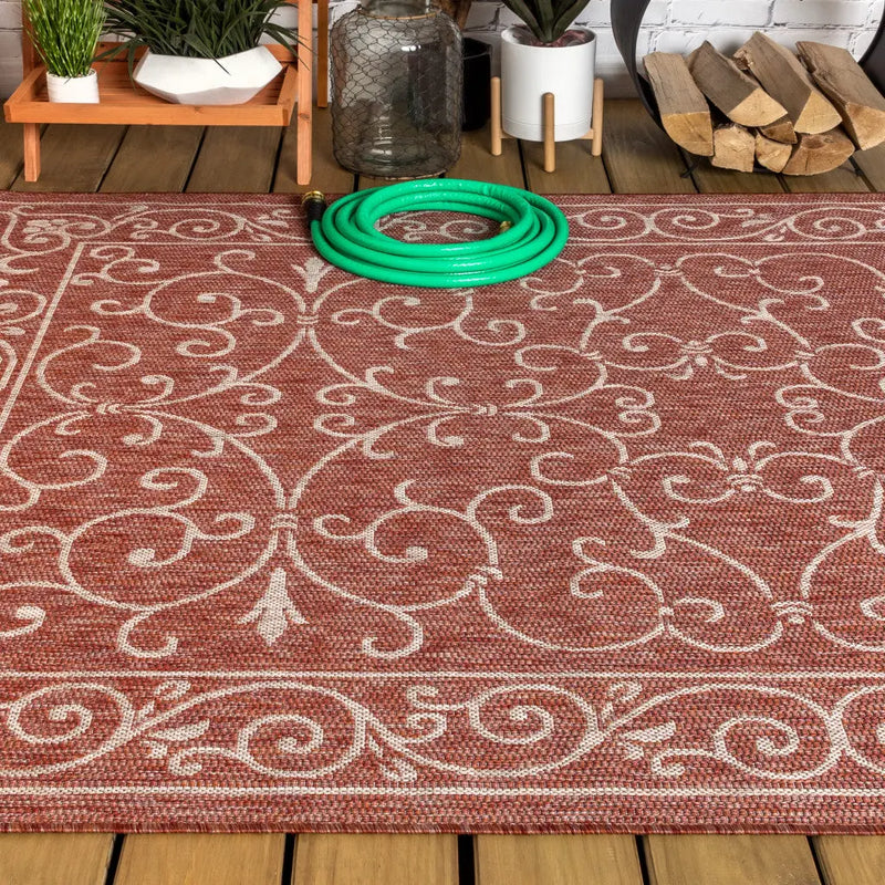 4' X 6' Red And Beige Medallion Indoor Outdoor Area Rug Homeroots Outdoor