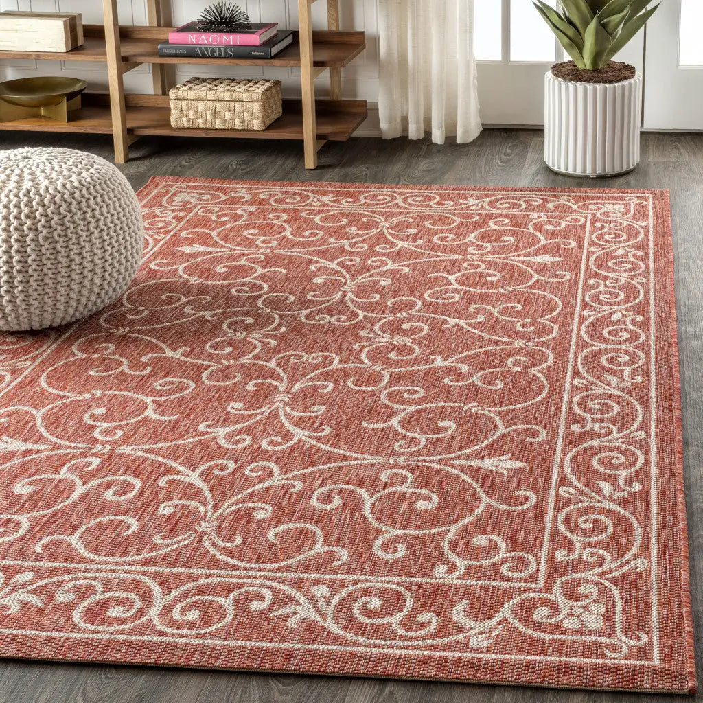 4' X 6' Red And Beige Medallion Indoor Outdoor Area Rug Homeroots Outdoor