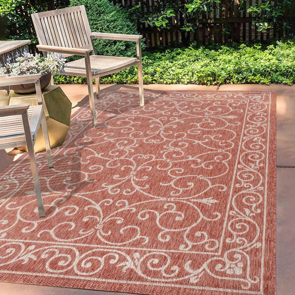 4' X 6' Red And Beige Medallion Indoor Outdoor Area Rug Homeroots Outdoor