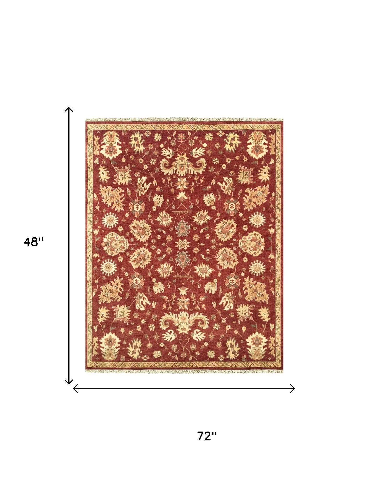 Red and gold floral area rug, 72"x48", traditional style, soft polypropylene material, perfect for living rooms.