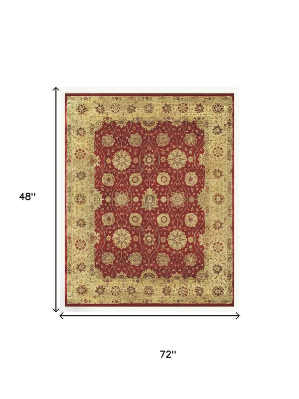 4' X 6' Red And Gold Wool Oriental Hand Knotted Area Rug Homeroots Home Decor