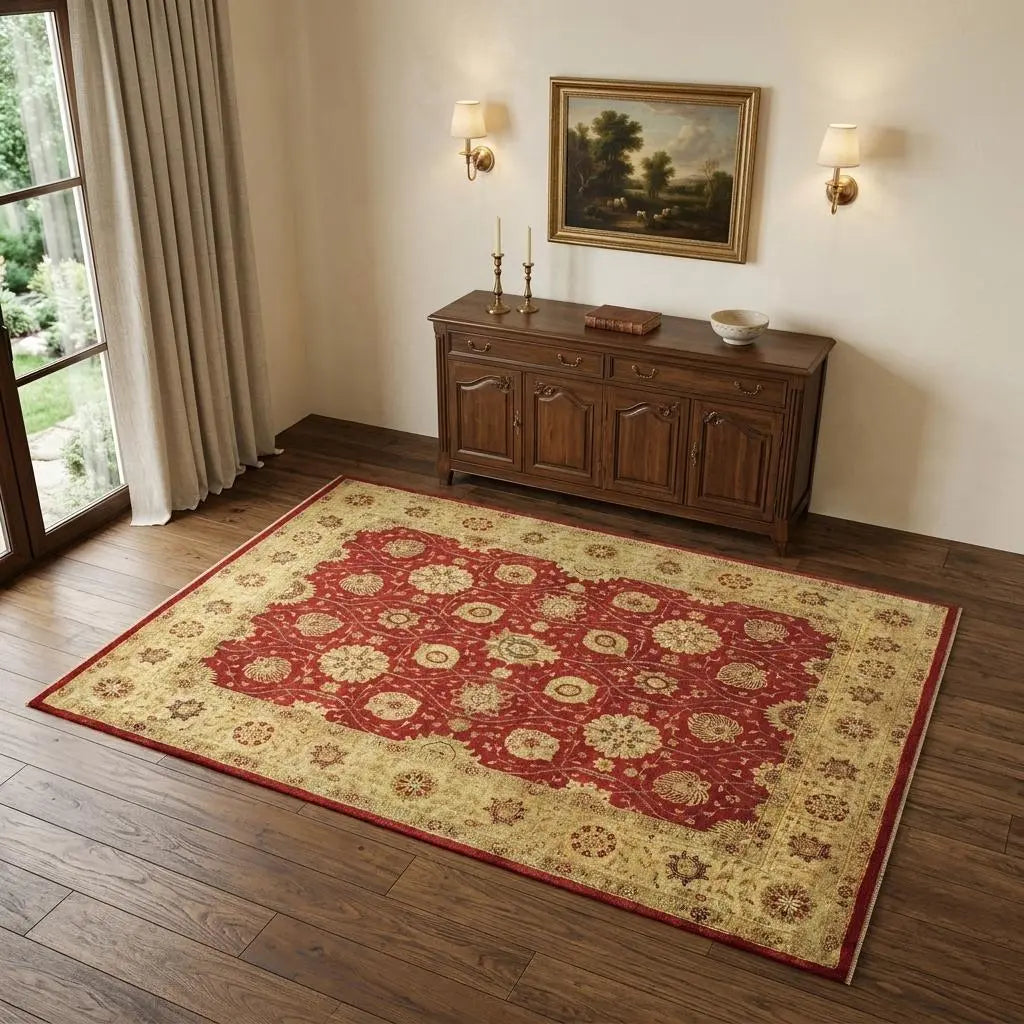 4' X 6' Red And Gold Wool Oriental Hand Knotted Area Rug Homeroots Home Decor