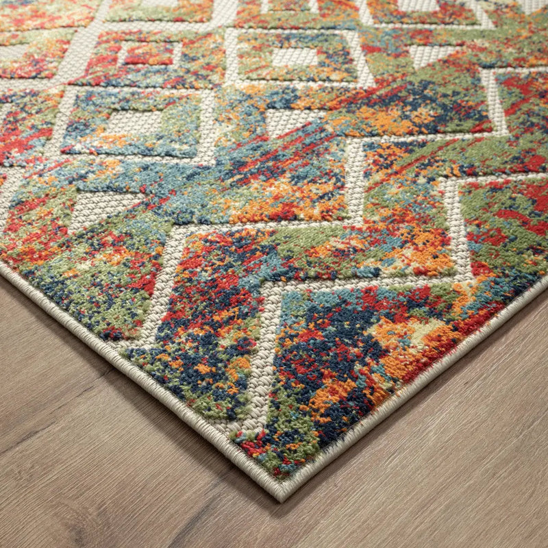 4' X 6' Red And Ivory Geometric Non Skid Indoor Outdoor Area Rug Homeroots Outdoor
