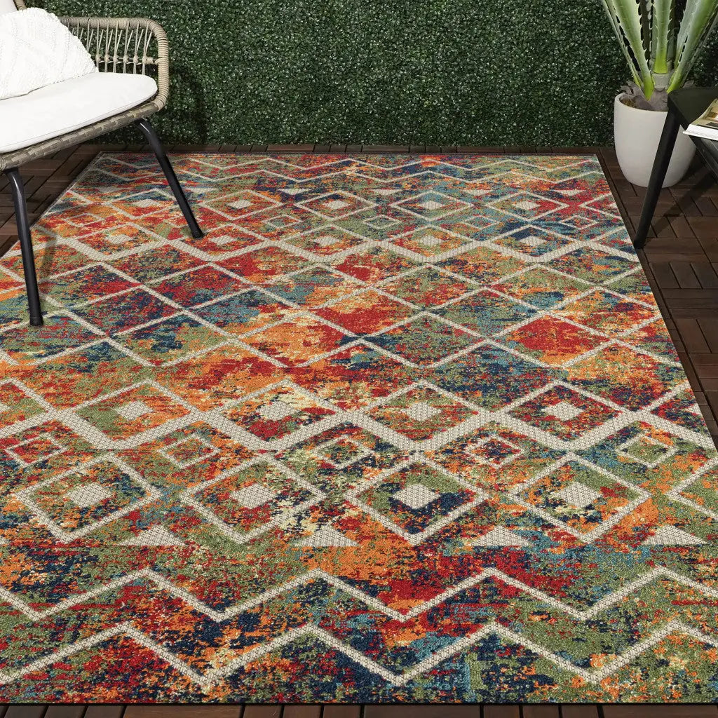 4' X 6' Red And Ivory Geometric Non Skid Indoor Outdoor Area Rug Homeroots Outdoor