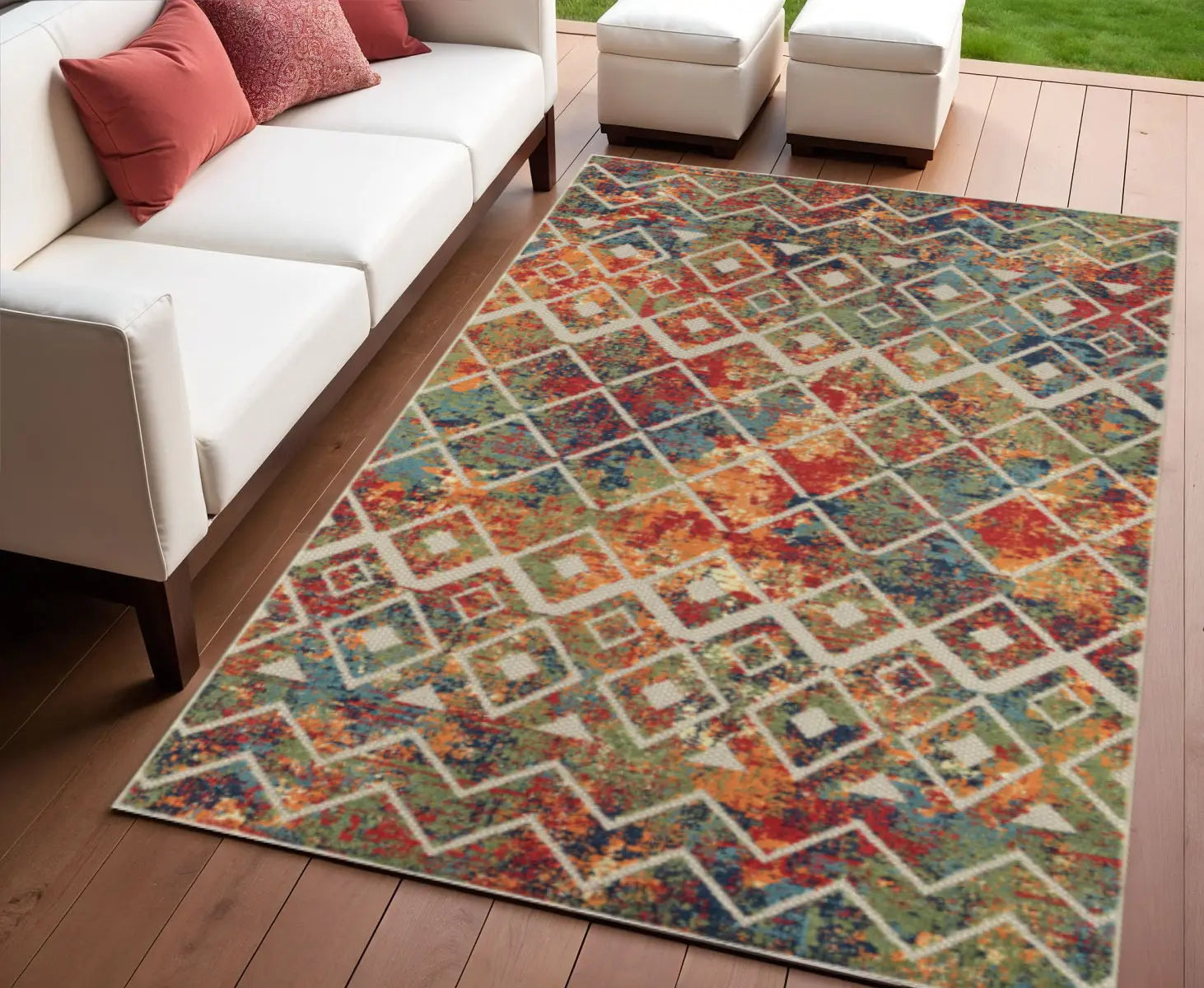 4' X 6' Red And Ivory Geometric Non Skid Indoor Outdoor Area Rug Homeroots Outdoor