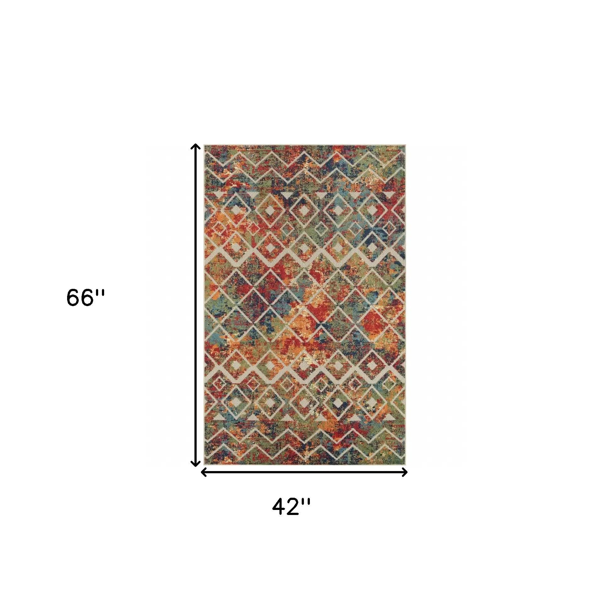 4' X 6' Red And Ivory Geometric Non Skid Indoor Outdoor Area Rug Homeroots Outdoor