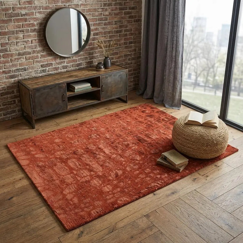 4' X 6' Red And Orange Animal Print Hand Knotted Area Rug Homeroots Home Decor