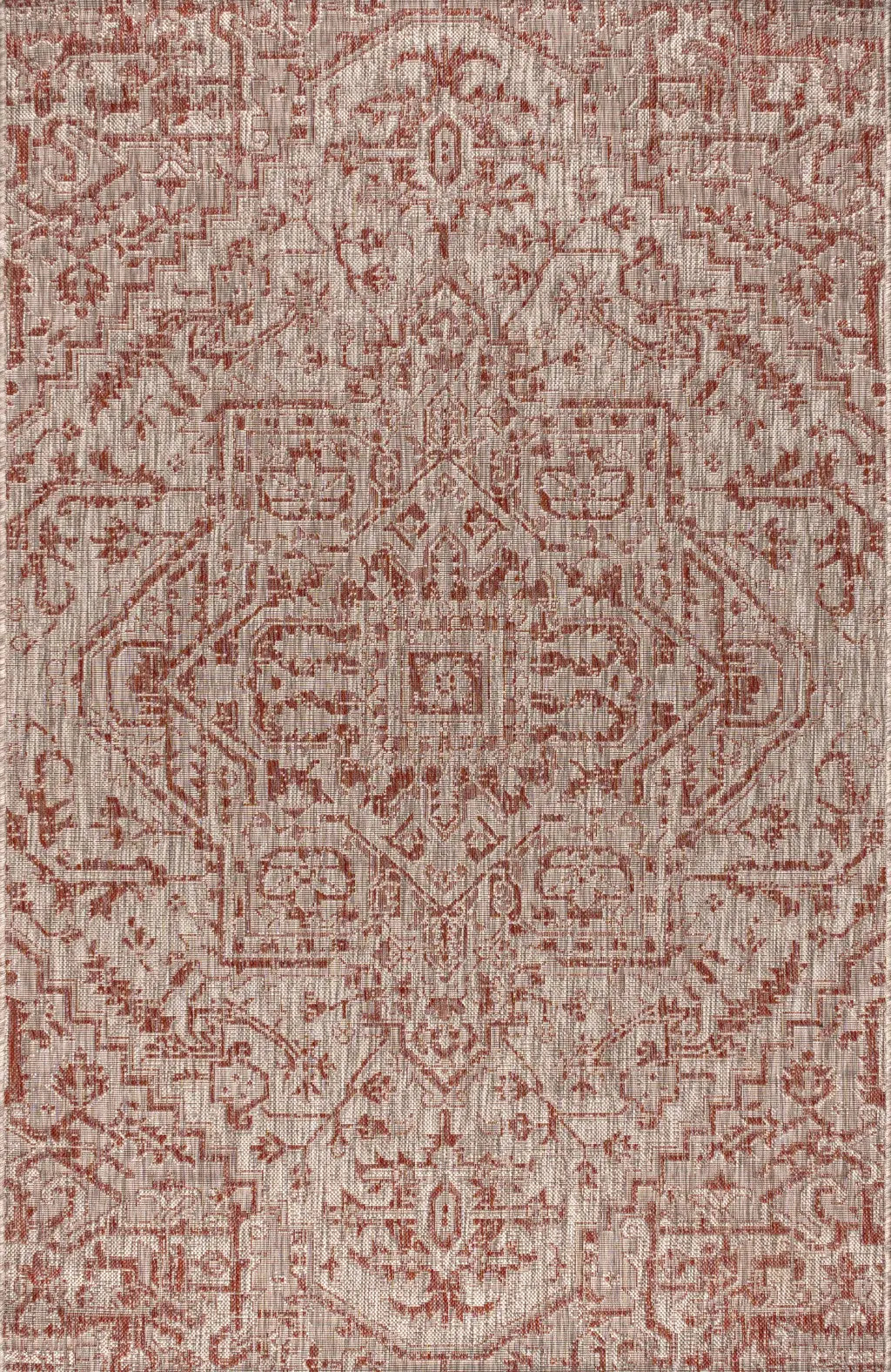 4' X 6' Red And Taupe Medallion Indoor Outdoor Area Rug Homeroots Outdoor