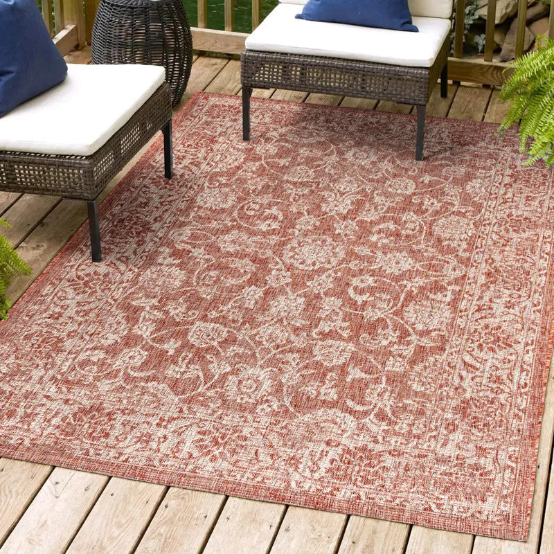 4' X 6' Red And Taupe Medallion Indoor Outdoor Area Rug Homeroots Outdoor