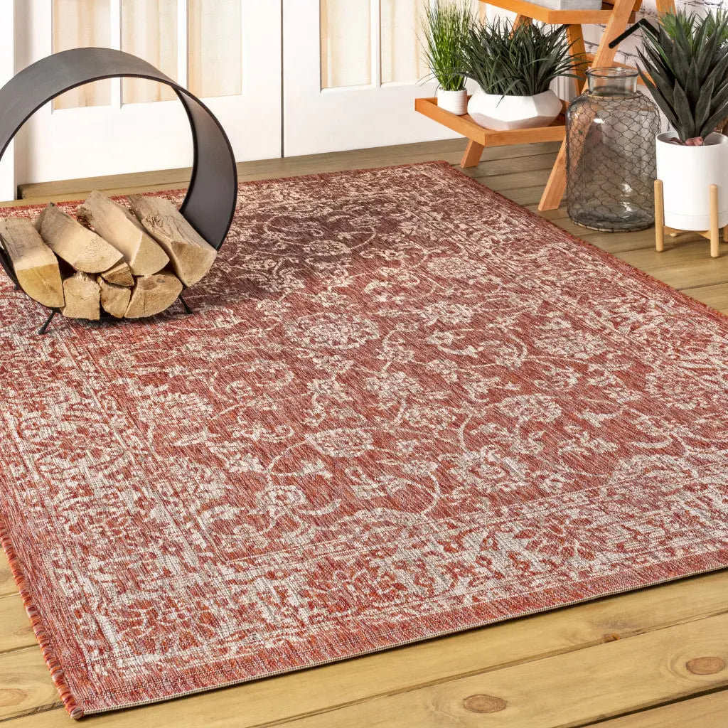 4' X 6' Red And Taupe Medallion Indoor Outdoor Area Rug Homeroots Outdoor