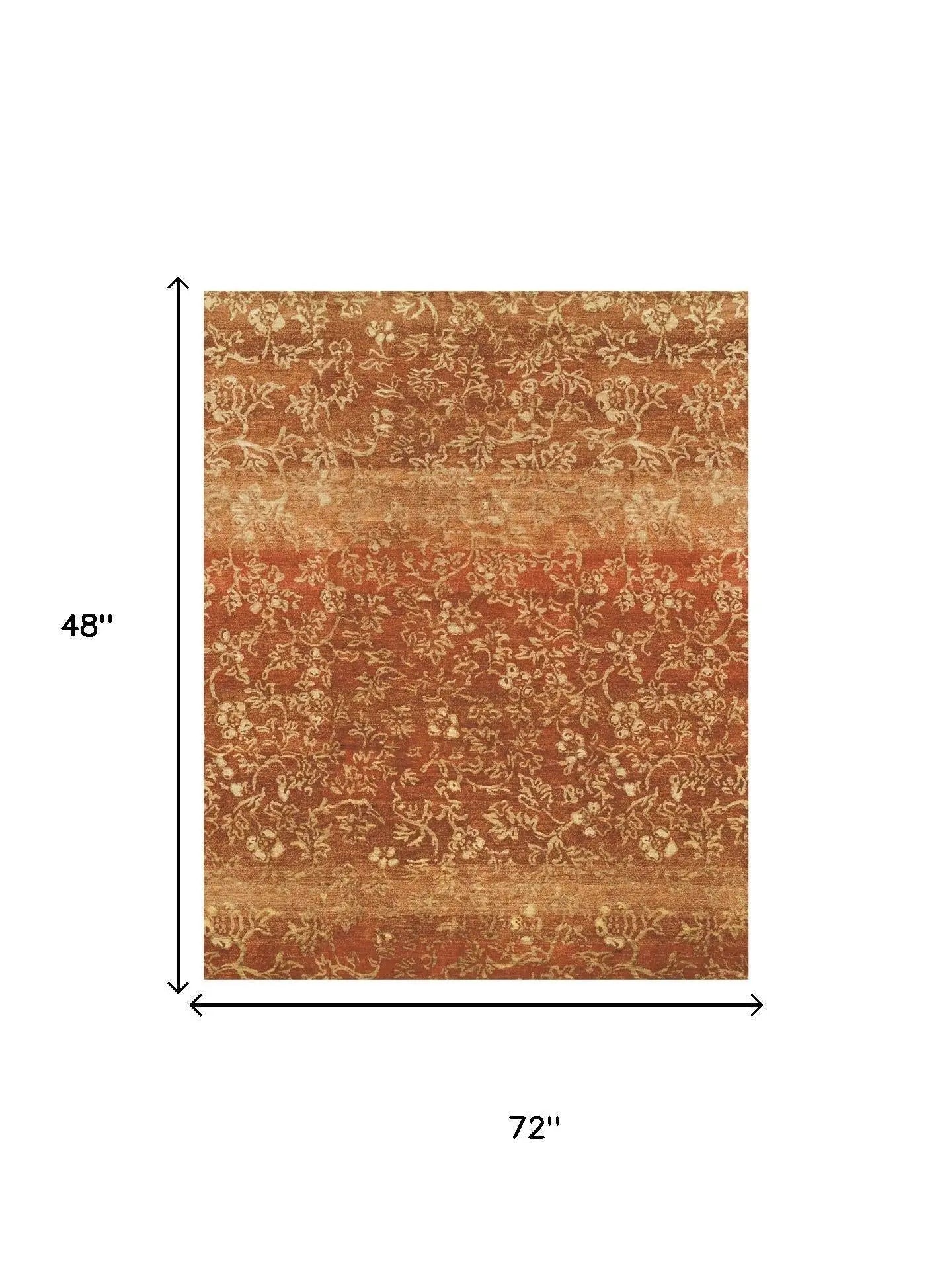 4' X 6' Red Orange And Gold Wool Floral Hand Knotted Area Rug Homeroots Home Decor