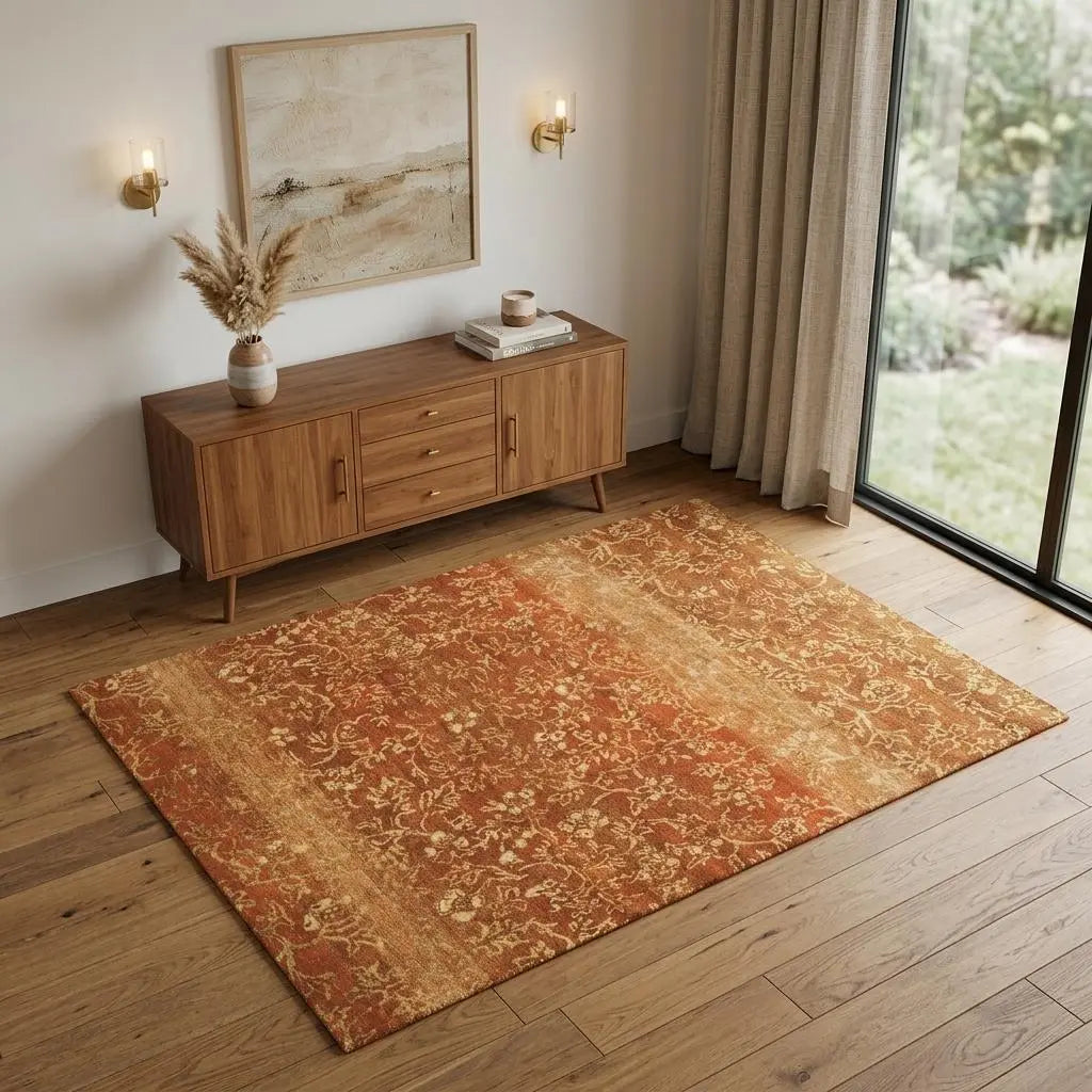 4' X 6' Red Orange And Gold Wool Floral Hand Knotted Area Rug Homeroots Home Decor