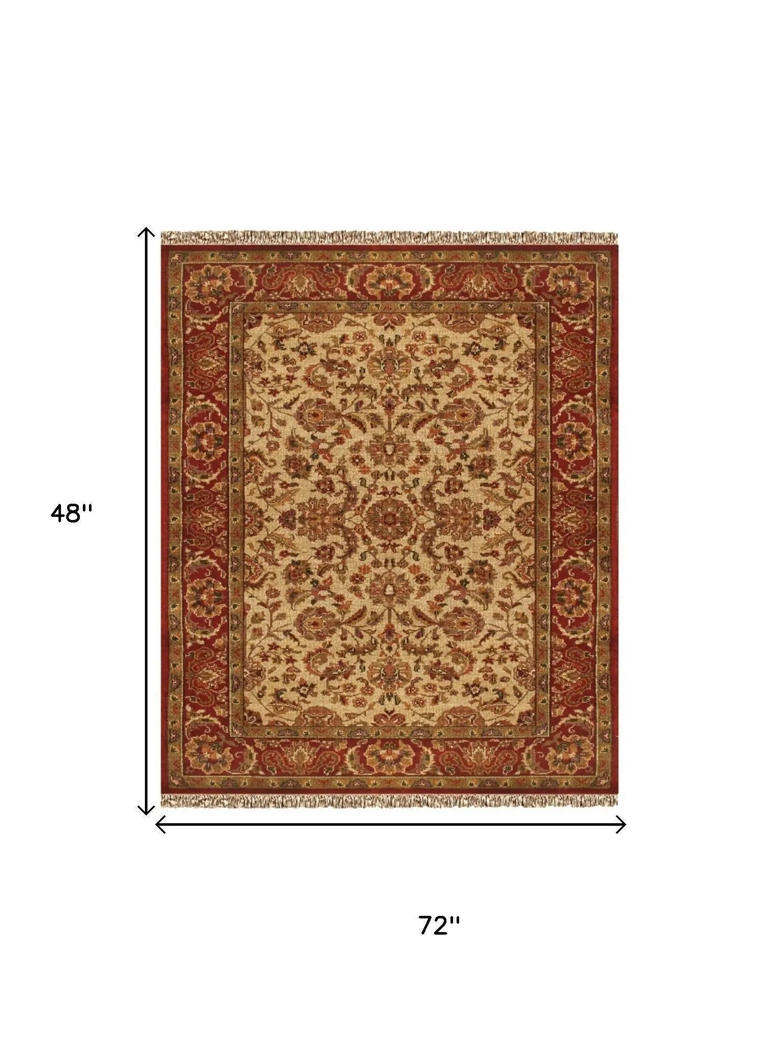 4' X 6' Red Tan And Brown Wool Oriental Hand Knotted Area Rug With Fringe Homeroots Home Decor