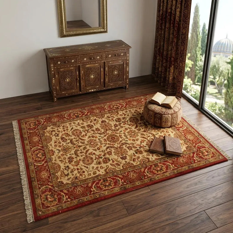 4' X 6' Red Tan And Brown Wool Oriental Hand Knotted Area Rug With Fringe Homeroots Home Decor