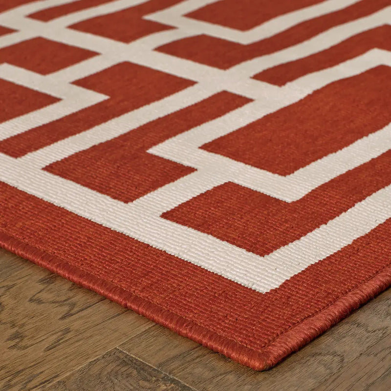 4' X 6' Red and Ivory Geometric Stain Resistant Indoor Outdoor Area Rug Homeroots Outdoor