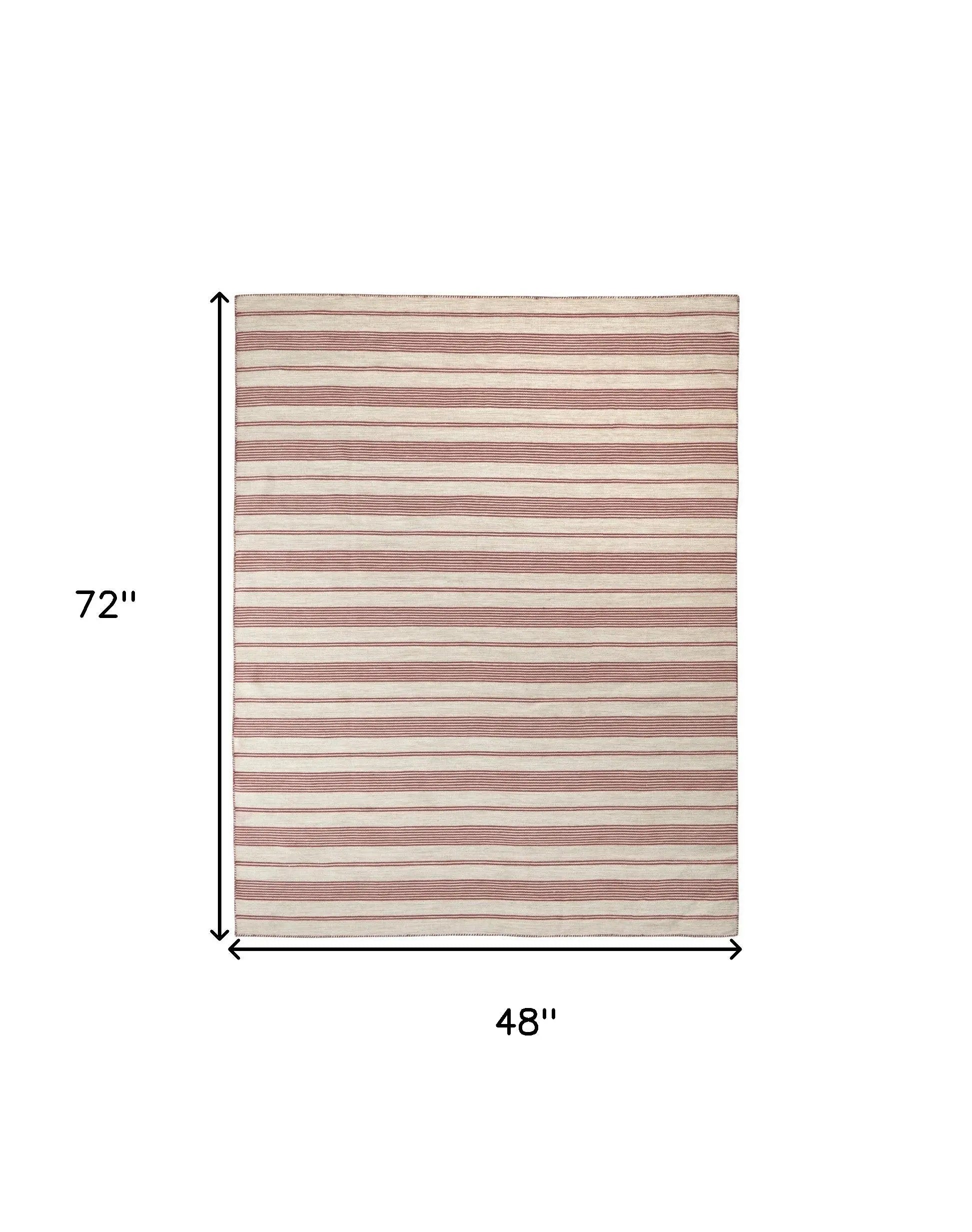 4' X 6' Red and Ivory Striped Hand Woven Area Rug Homeroots Outdoor