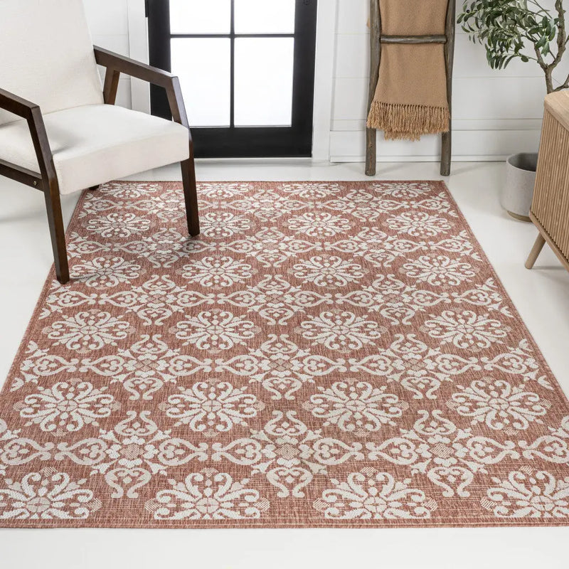 4' X 6' Salmon And Cream Floral Indoor Outdoor Area Rug Homeroots Outdoor