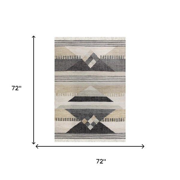 4' X 6' Tan And Black Jute Tribal Hand Woven Area Rug Homeroots Home Decor