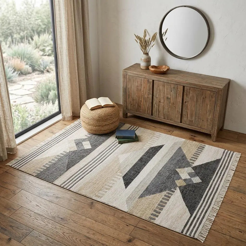 4' X 6' Tan And Black Jute Tribal Hand Woven Area Rug Homeroots Home Decor