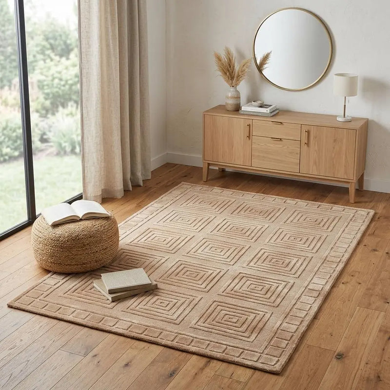 4' X 6' Tan And Gold Wool Geometric Hand Knotted Area Rug Homeroots Home Decor