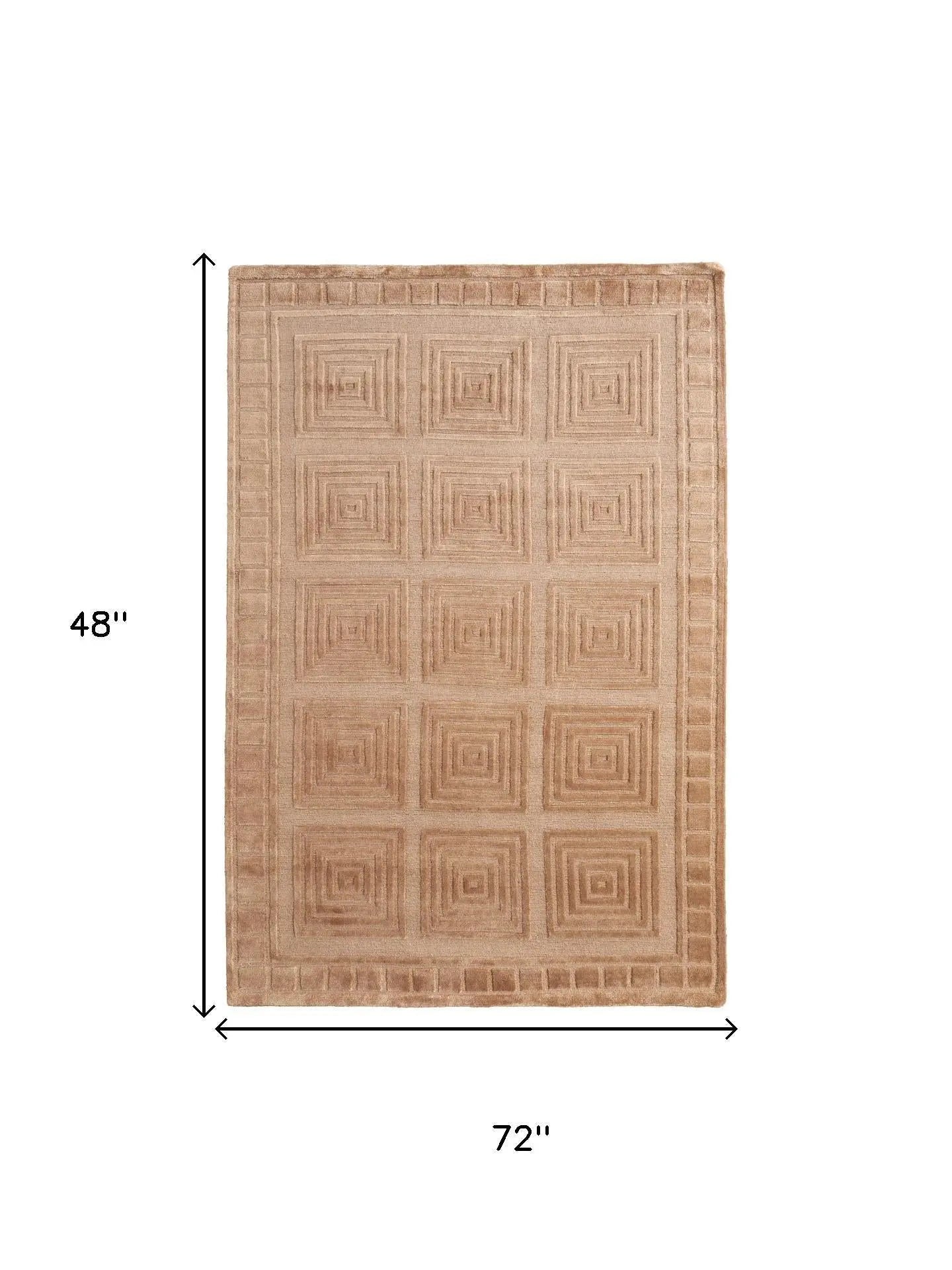 4' X 6' Tan And Gold Wool Geometric Hand Knotted Area Rug Homeroots Home Decor
