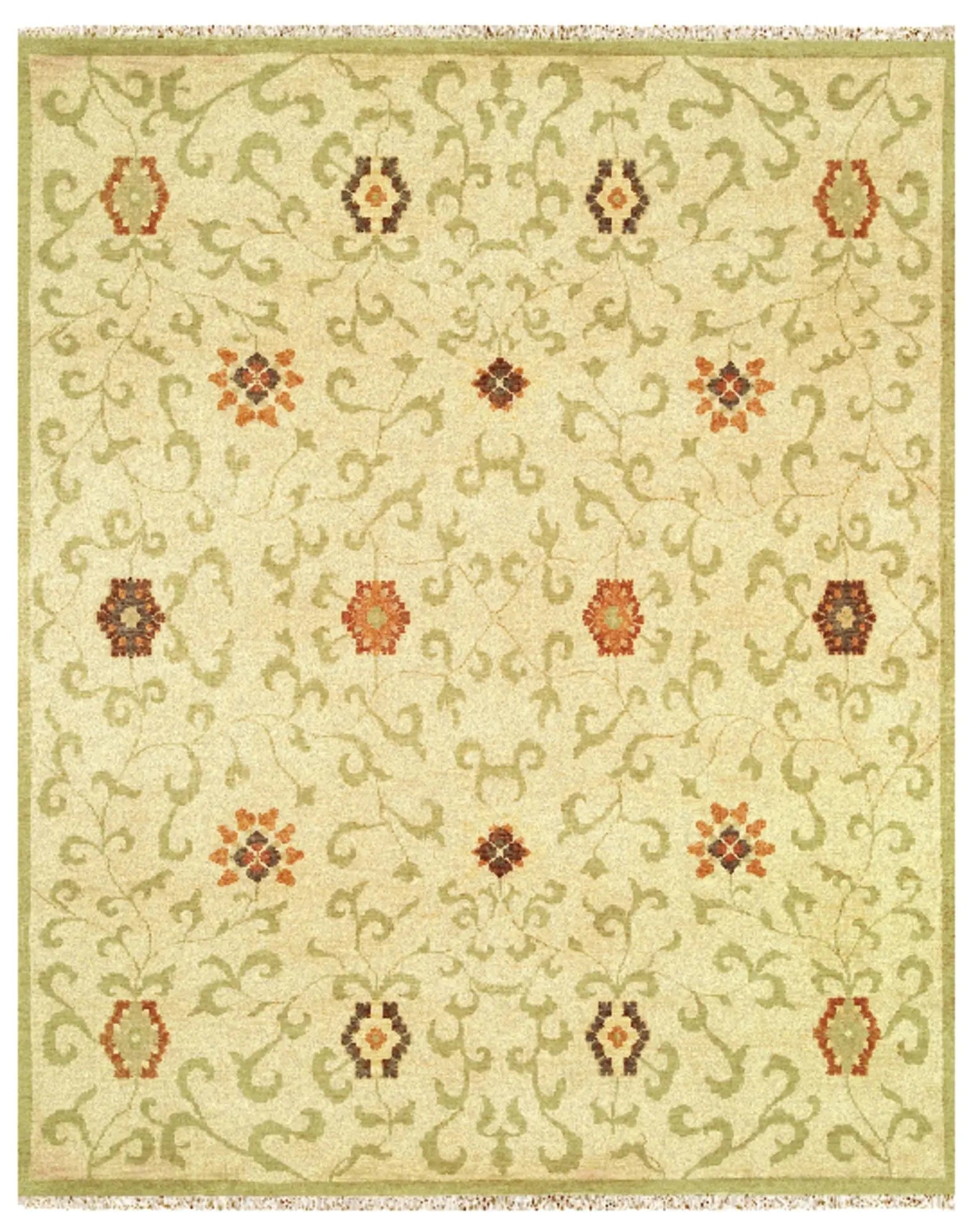 4' X 6' Tan Green And Orange Wool Floral Hand Knotted Area Rug With Fringe Homeroots Home Decor