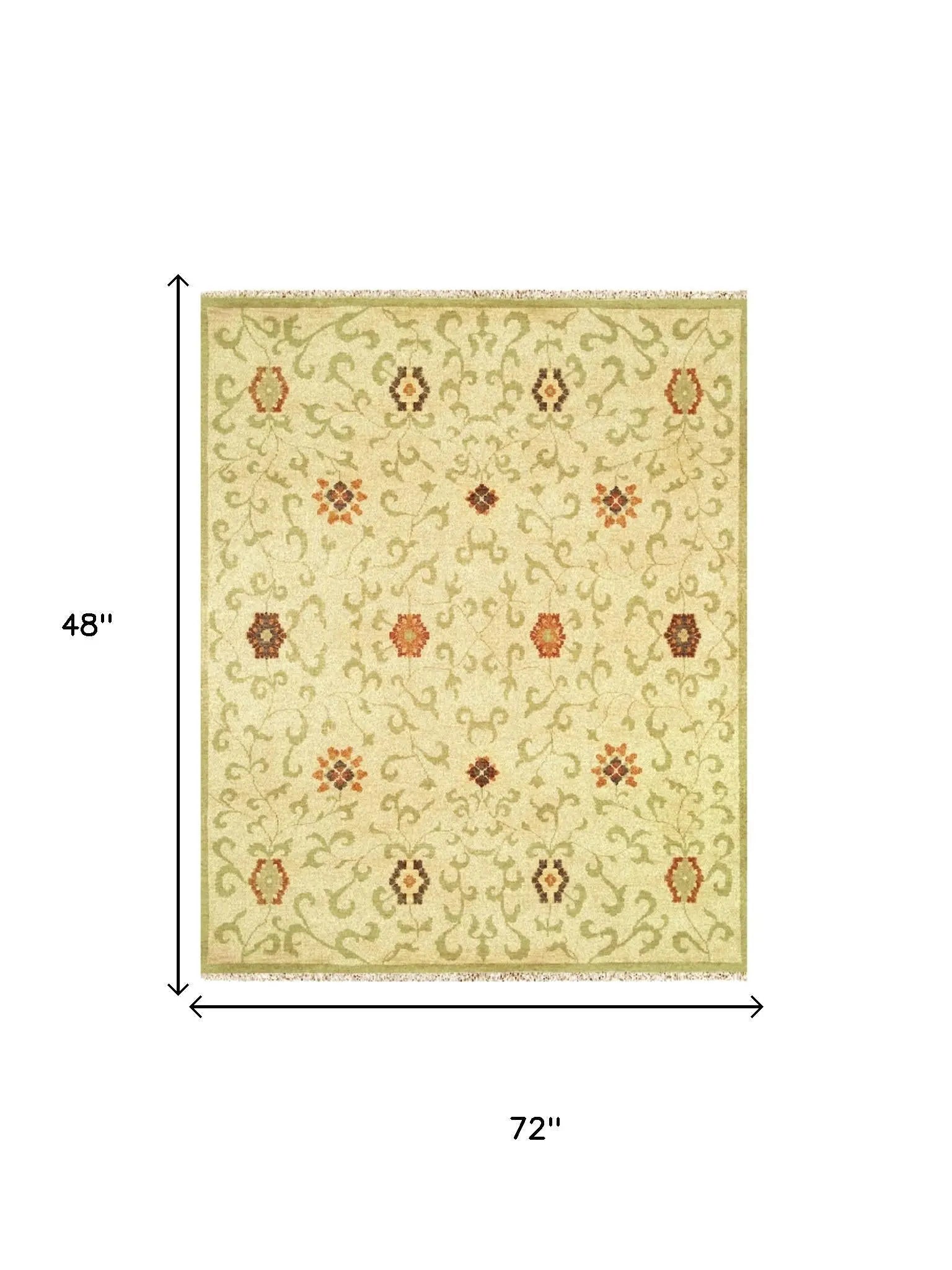 4' X 6' Tan Green And Orange Wool Floral Hand Knotted Area Rug With Fringe Homeroots Home Decor