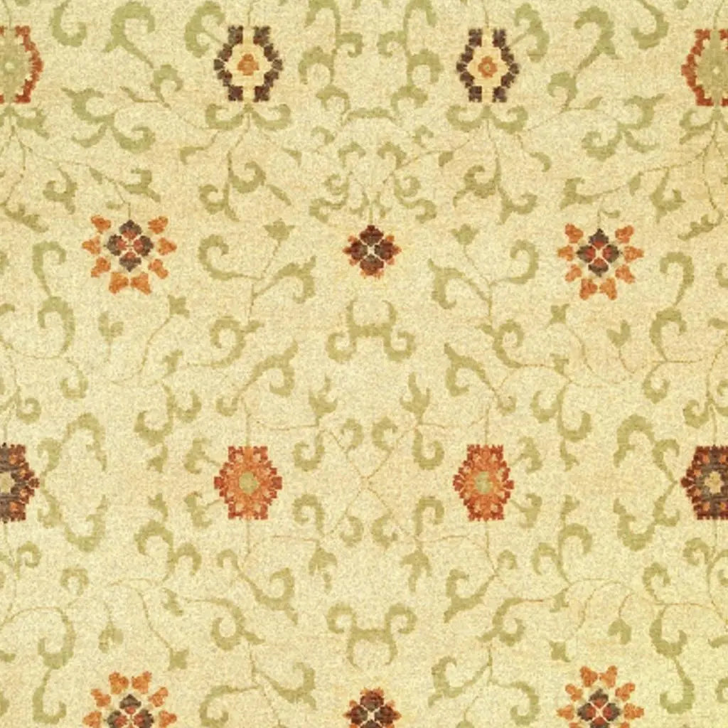 4' X 6' Tan Green And Orange Wool Floral Hand Knotted Area Rug With Fringe Homeroots Home Decor