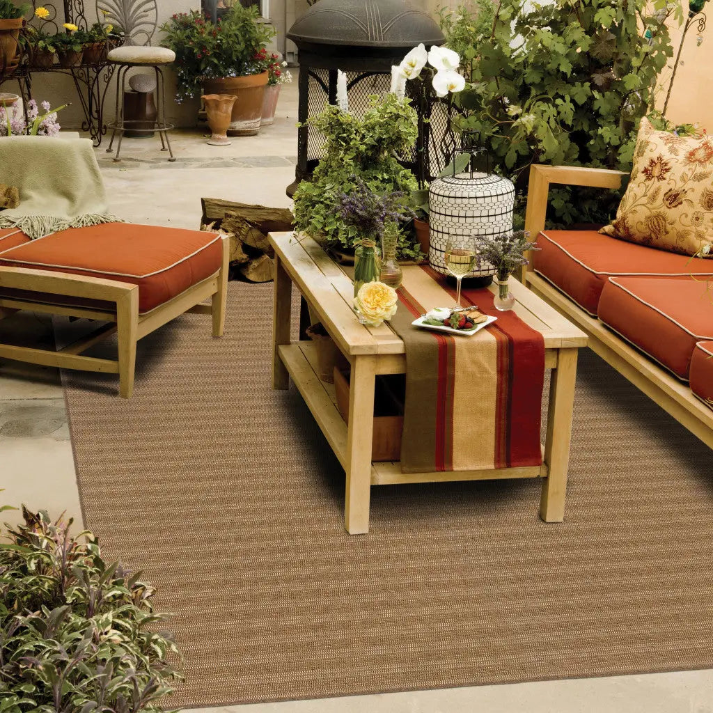 4' X 6' Tan Striped Stain Resistant Indoor Outdoor Area Rug Homeroots Outdoor