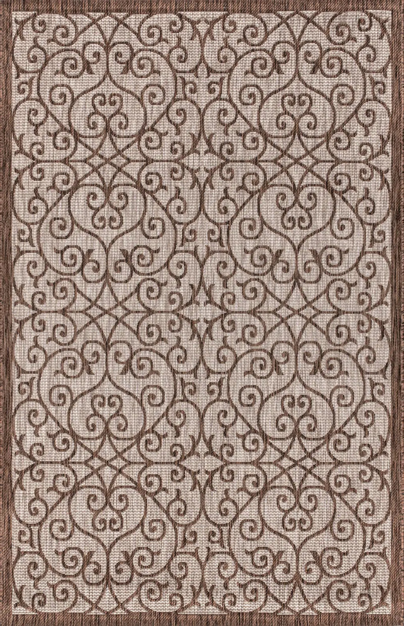4' X 6' Taupe And Espresso Geometric Indoor Outdoor Area Rug Homeroots Outdoor