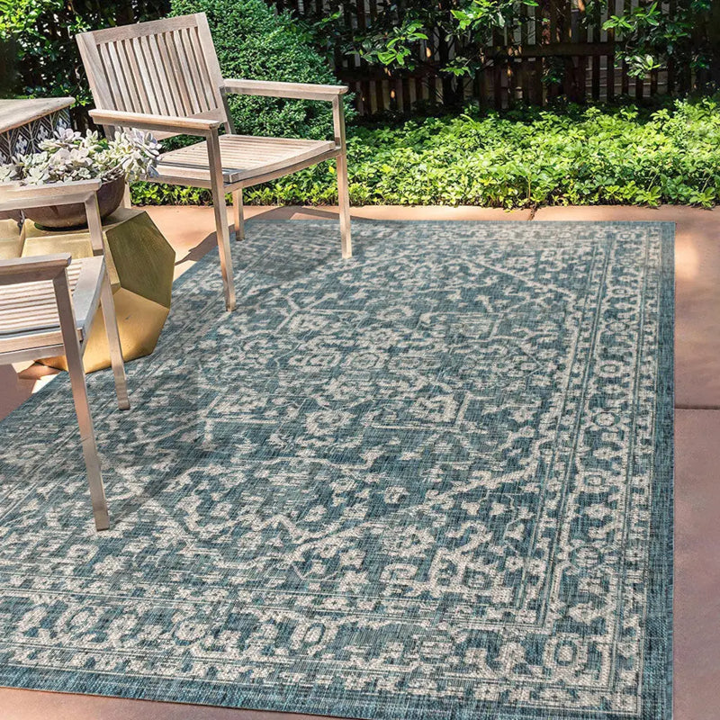 4' X 6' Teal Blue And Gray Medallion Indoor Outdoor Area Rug Homeroots Outdoor