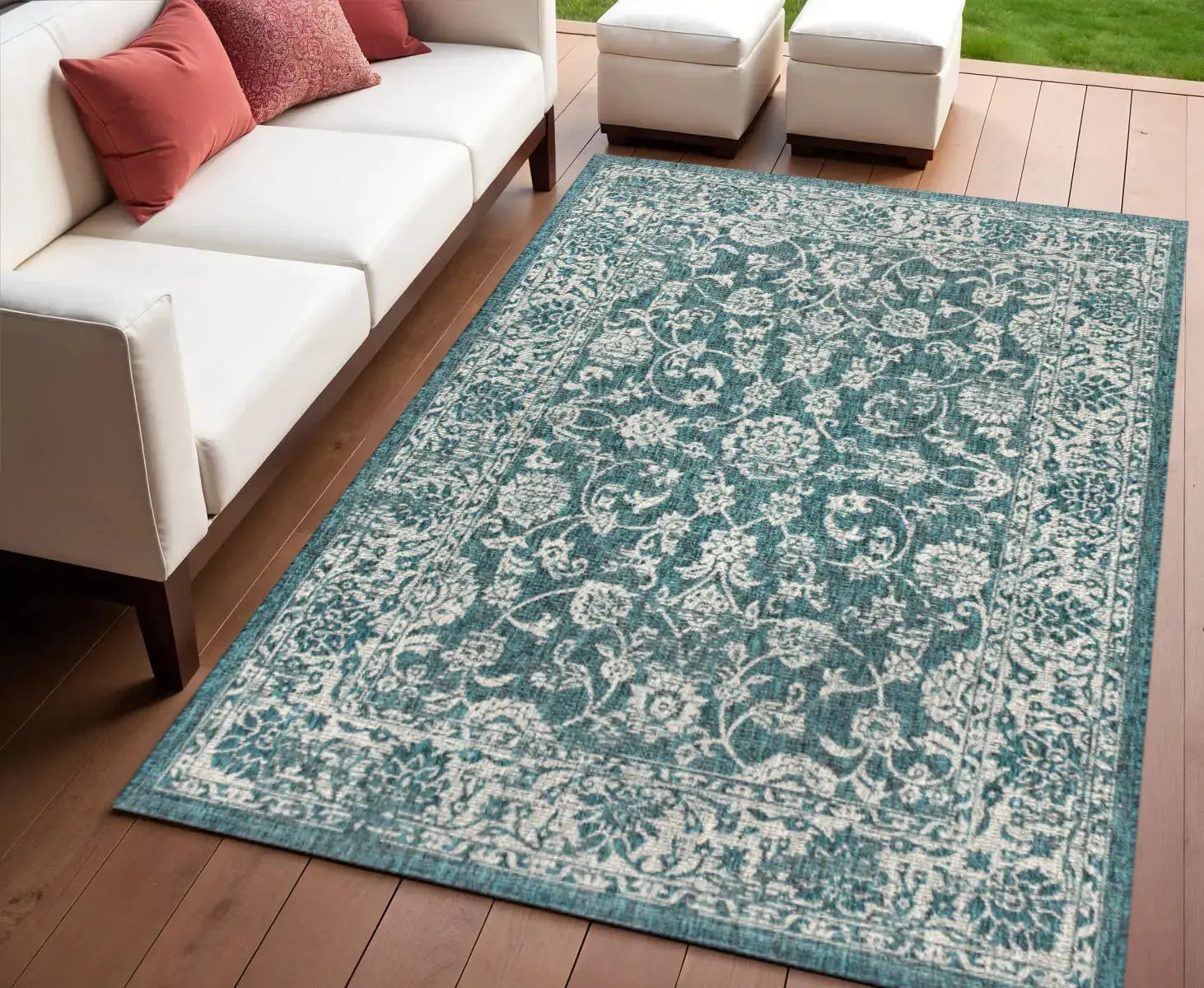 4' X 6' Teal Blue And Gray Medallion Indoor Outdoor Area Rug Homeroots Outdoor