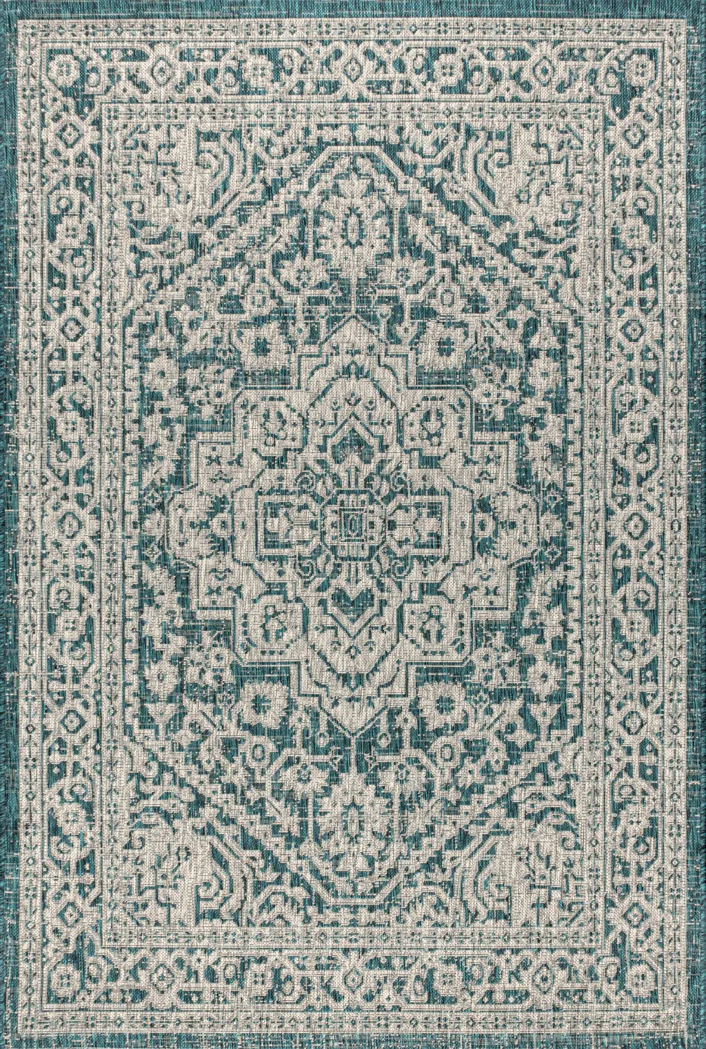 4' X 6' Teal Blue And Gray Medallion Indoor Outdoor Area Rug Homeroots Outdoor