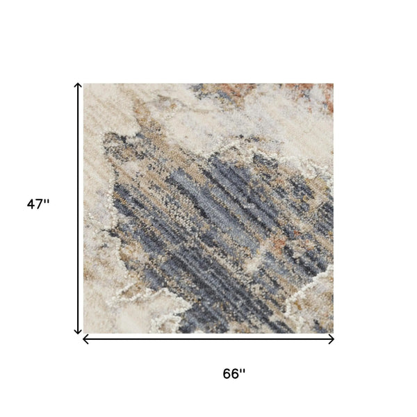 4' X 6' Terra Cotta And Blue Abstract Area Rug Homeroots Home Decor
