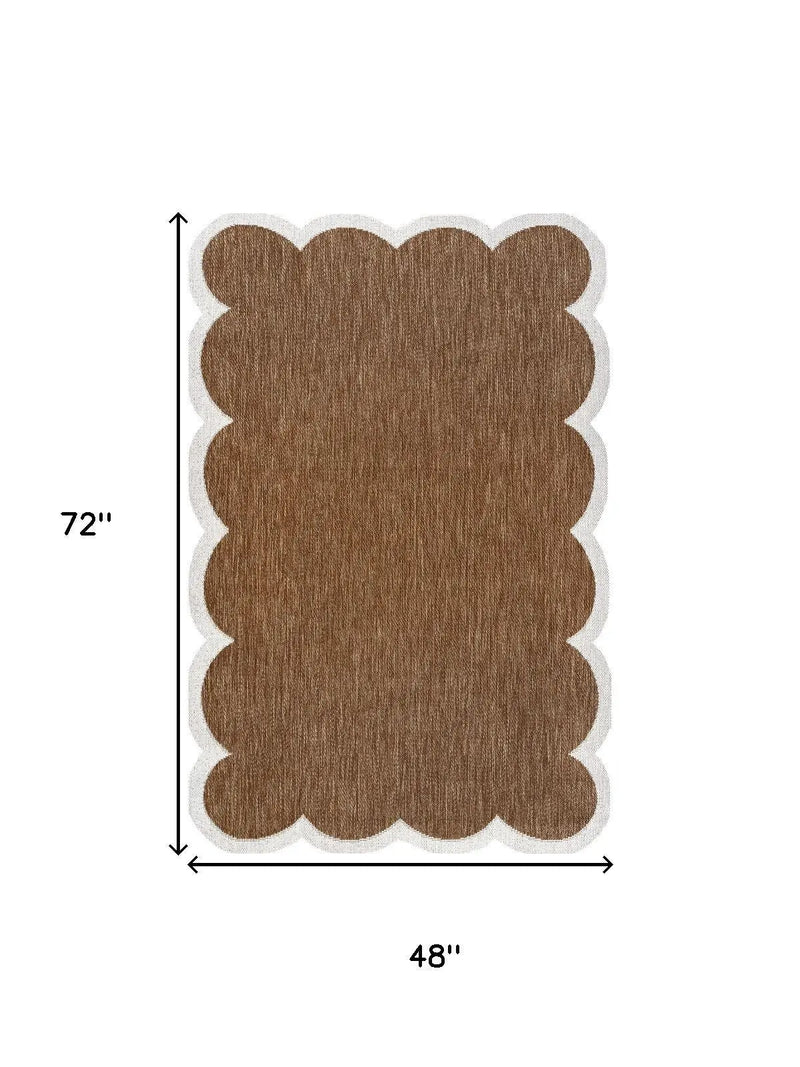 4' X 6' Terra Cotta And Cream Indoor Outdoor Area Rug Homeroots Outdoor